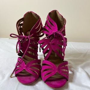 Pink butterfly shoes size 5. 4 inch heel